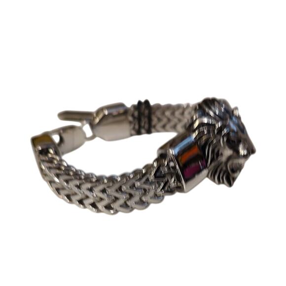 ANTHONY JACOBS Men's Stainless Steel Lion Head Box Chain Bracelet NEW - Picture 3 of 4